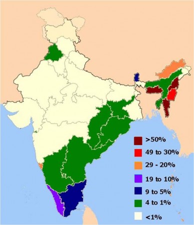 Distribution Of Christians In Indian States Map Maps Of India